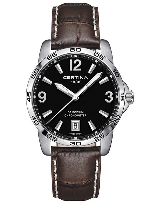 Certina Certina DS Podium 40mm C034.451.16.057.00  C0344511605700 кварцевые мужские часы черный циферблат, браслет кожаный — вид спереди